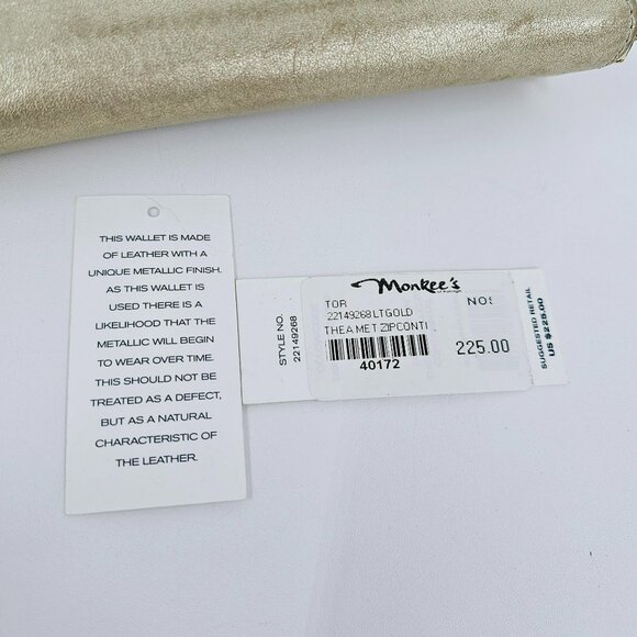 Tory Burch Wallet Thea Metallic Gold Continental Zip Around Medium Leather Logo - Picture 2 of 13